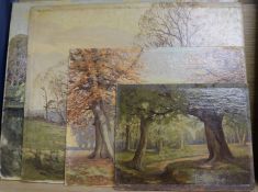 W.Osborne c.1930, four oils on board, rural scenes largest 36 x 46cm. unframed.