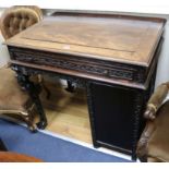 A Chinese export desk (lacking drawers) W.92cm.