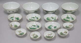 A set of Chinese enamelled porcelain republic period, comprising four bowls, 6 saucer dishes and 6