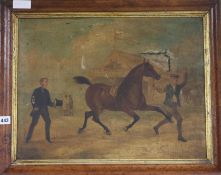 Victorian School oil on canvas, equestrian scene 'The Fox Green....' 40 x 52cm.