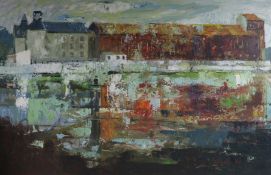 Kenneth Frewin, oil on board, 'Harbour Buildings, Newburgh' signed and dated '67, 60 x 90cm.