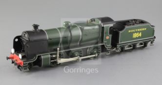 A Bassett-Lowke Mogul Southern 2-6-0 locomotive and tender, number 1864, 2 or 3 rail, green