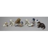 A collection of Royal Copenhagen dogs and birds 7cm