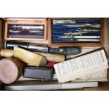 A cased microscope and mixed drawing instruments etc