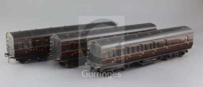 A set of three Exley LMS coaches, no.20088, 10009 and 23222