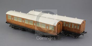 A set of two LNER litho teak coaches: Brake end No 3627 and Brake end No 2253