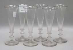 A set of 6 late Victorian glass champagne flutes 6cm