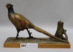 A cold painted spelter 'pheasant' lighter