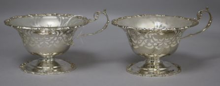 A pair of 1950's pierced silver sundae dishes with frosted glass liners, A.C Clark Manu. Co,