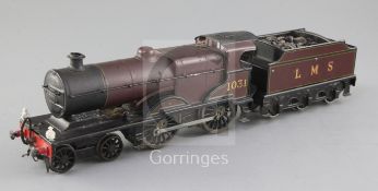 A Bassett-Lowke compound LMS O gauge 4-4-0 locomotive, number 1031, maroon livery, 3rd rail, with