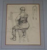 RS, drawing of an artist at an easel, 25 x 19cm.