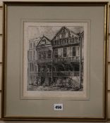 G. Cuitt - 3 dry point etchings of Chester and Renis Flanders, 2 signed prints of Sandhurst (5)