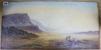 Cyril Stanley, oil on canvas, seaweed gatherers on the shore, signed and dated 1895, 30 x 62cm.