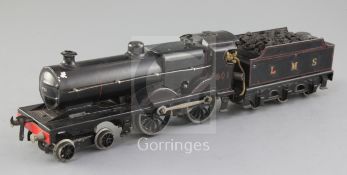 A Bassett-Lowke? O gauge clockwork 4-4-0 compound locomotive and tender, number 601, black livery