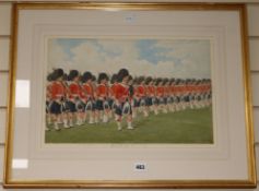 Richard Simkin. watercolour, A March Past of the Seaforth Highlanders, signed, 29 x 44cm.