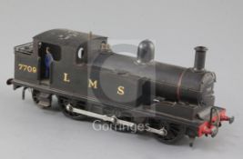 A Leeds Model Co 0-6-2 LMS tank locomotive, number 7709, black livery, 3 rail, overall 23cm, needs