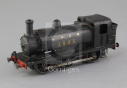 A scratch built 0-6-0 LNER - J55 tank locomotive, number 3985, black livery, 3rd rail, overall 22cm