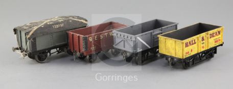 A mineral wagon 16T, no.B782214, an MR covered 6 plank wagon, no.139197, a 7 plank 12T open wagon '