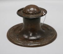 A Jesson Birkett & Co. Arts & Crafts copper inkwell with applied pin-head rivet decoration 13cm