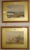 Henry Earp Senior, pair of watercolours, "A Cloudy Evening" and "Near Clayton", cattle in meadows,