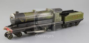 A Bowman live steam O gauge 4-6-0 tender locomotive, LNER 4472, green livery, overall 49cm, both