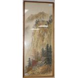 Japanese School, watercolour on silk, mountain landscape, 109 x 42cm