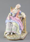 A Meissen seated figure of Sleeping Louise, 19th century, underglaze blue crossed swords mark and