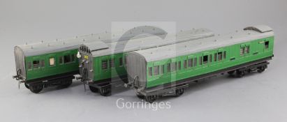 A set of three scratchbuilt plastic Southern (Birdcage) coaches, no's.902, 2 or 3 rail