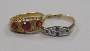 An early 20th century 18ct gold and gem set ring and a 1920's 9ct gold and gem set ring.