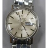 A gentleman's stainless steel Omega Constellation automatic wrist watch, on steel Omega bracelet.