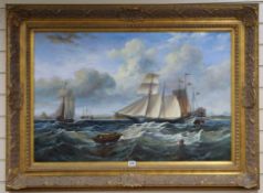 A 19th century style oil on canvas of shipping off Hong Kong, 60 x 90cm.