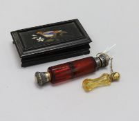 A Victorian glass scent bottle, and a smaller amber glass scent bottle and a small 19th Century
