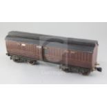 A Gauge 1 Midland bogie baggage van with clerestorey roof, red with auto coupling, 43 cm long No