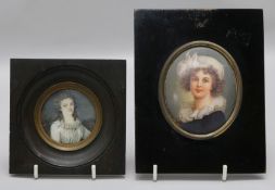 A 19th century portrait miniature on ivory of 'Dame Angleique de Oultremer de Marigot', 5.5cm. and a