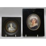 A 19th century portrait miniature on ivory of 'Dame Angleique de Oultremer de Marigot', 5.5cm. and a