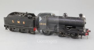 A Leeds Model Co 0-6-0 LMS tender locomotive, number 3806, black livery, 3 rail, overall 39cm