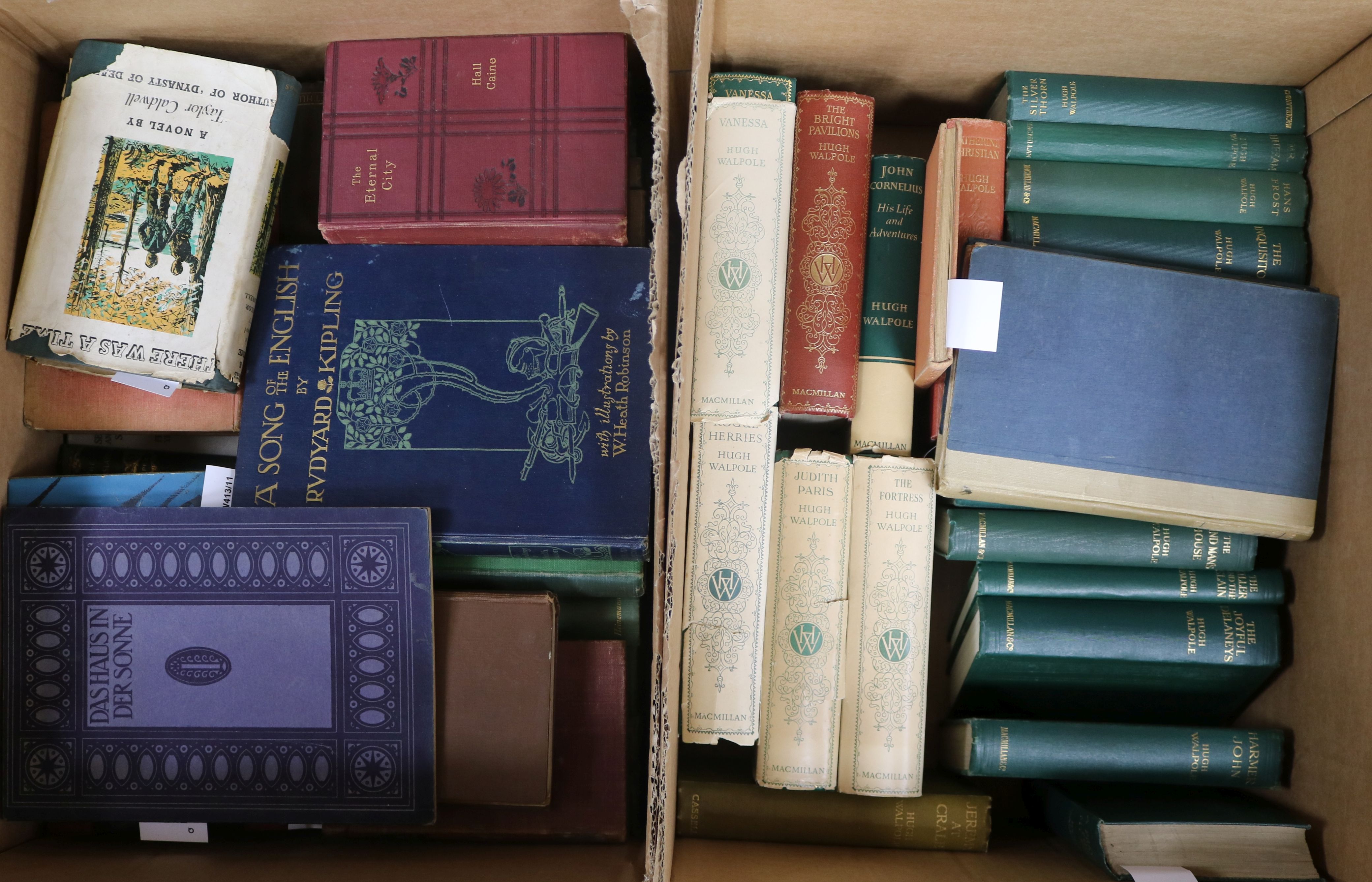 A collection of early 20th century literature, cloth-bound first editions, Hugh Walpole and