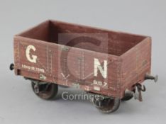 A Gauge 1 GN open wagon, brown, with link coupling, no.687