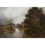 R. Dumont, oil on canvas, river scene, signed 30 x 40cm. unframed.