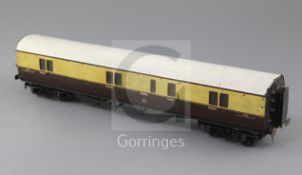A scratchbuilt GWR guards and baggage van, no.106, in chocolate and cream