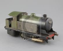 A Bowman live steam O gauge 0-4-0 tank locomotive, green livery, overall 22cms, with track