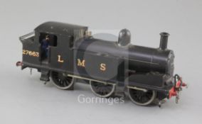 A Bonds? LMS O gauge 0-6-0 tank locomotive, number 27663, black livery (Bonds Motor), 3rd rail,