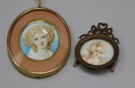 Afret Cosway portrait miniature of a lady and another 5 x 4cm & 3.5cm.