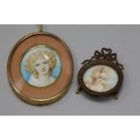 Afret Cosway portrait miniature of a lady and another 5 x 4cm & 3.5cm.