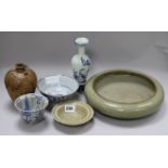 Chinese Ming to 18th Century ceramic vases and dishes 19cm