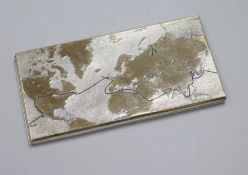 A George VI parcel gilt silver 'world map' cigarette case by Asprey & Co, London, 1939, 16.3cm, 8