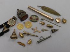 A 20 Franc gold coin and a 5 Franc gold coin (both with pendant mounts) and sundry items including