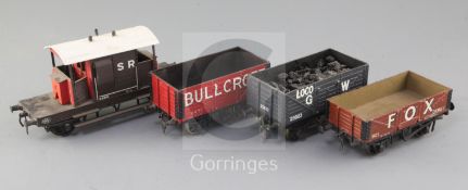 A Fox open wagon, no.921, in red, a GW loco open wagon 10T, no.23633, in black, a Bullcroft open