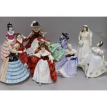 Ten Royal Doulton figures H.23cm.