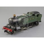 A Gauge 1 GWR 6000 class 2-6-2 tank engine in green livery, 3 rail skate pick up, No 6117